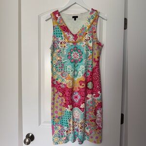 Talbots Blue Pink Sleeveless V-Neck Sundress